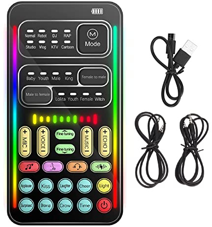 Changeur de Voix Portable, I9 Live Sound Card Handheld Microphone Voice Changer avec 8 Effets Sonores, Sound Disguiser pour PC Phone Laptops