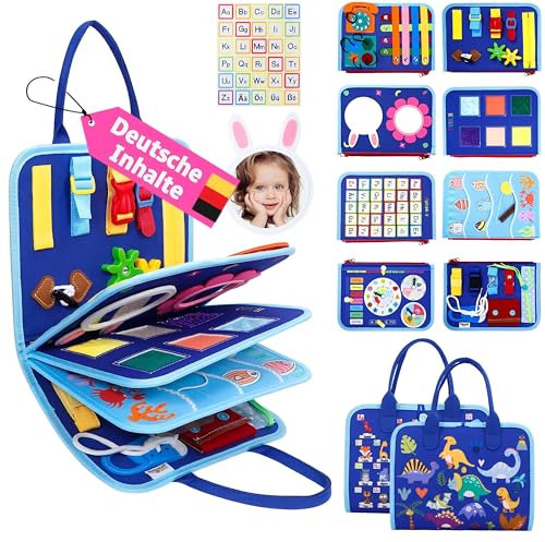 JHkim Busy Board Montessori Toys for 1 2 3 4 Years Boys Girls, Sensory Educational Busy Book Learning Activities for Toddlers, Preschool Kids Gifts Travel Toys for Airplane Car
