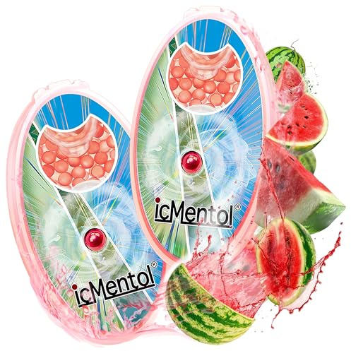 icMentol - 10 Flavours, 3 Pack Sizes Available, 200 Capsules Menthol Balls, Aroma Capsule, Aroma Balls, DIY Click Balls (2 Packs x 100 Capsules, Ice Cold Watermelon Flavour)