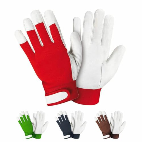 SADISRLS 12 Paia - Guanti da lavoro elasticizzati Golf, Pelle Fiore, Taglie 8/9/10/11, Ideali per Edilizia, Carpenteria, Giardinaggio, Resistenti e Professionali - Unghie rinforzate (10 (XL))