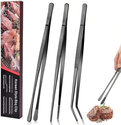 Orssmigs 3 Pz Pinze da Cucina Inox,Pinza da Cucina Professionale Anti Scivolo Pinza Barbecue con Punte Seghettate di Precisione per Cucina, Riparazioni, Frutti di Mare, Barbecue e Placcatura