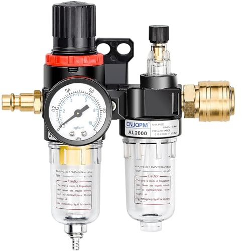 Regulador de presión compresor, regulador de aire 1/4 Filtro de aire Regulador Compresor de Humedad Trampa Agua-Aceite Separador Regulador de Presión de Aire para Compresor y Herramientas