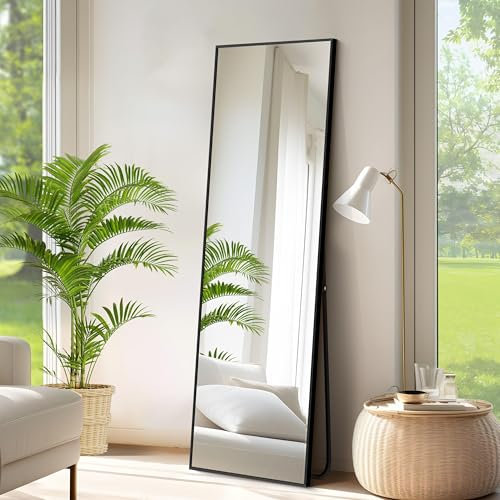NIMURY Rechteckiger Ganzkörperspiegel, 150 x 40 cm Standspiegel mit Schwarzem Aluminiumrahmen, Groß Wandspiegel Bodenspiegel für Schlafzimmer, Eingangsbereich, Flur, Heimdekorationn