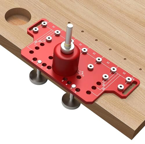 Aepiraza 2 in 1 Shelf Pin jig and Hinge Jig, Self-Contained Clamping Function All Metal Shelf Pin Drilling Jig with 7 Drill Bits Shelf Jig and Cabinet Hardware Jig Tool Drill Guide