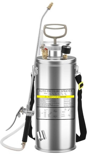 Drucksprüher 8L Edelstahl Sprühgerät, Handpumpensprühgerät mit Manometer, Verstellbarer Düse,Garten-Sprühgerät für Rasen, Gartenarbeit und Desinfektion