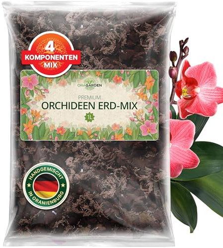 ORAGARDEN Orchideenerde für Zimmerpflanzen und Garten - 1L Orchideensubstrat für Pflanzen, Palmen, Blumen - 4 Komponenten Blumenerde