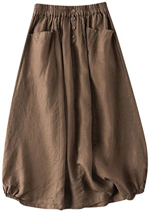 VPQILH Offerte Lampo del Giorno Gonna Donna Vita Elastica Boho Gonne in Lino di Cotone Gonne Lunghe Estive con Tasche Gonna Bohemien Sciolto Abiti retrò Vestito da Spiaggia Vacanze Estate Casual