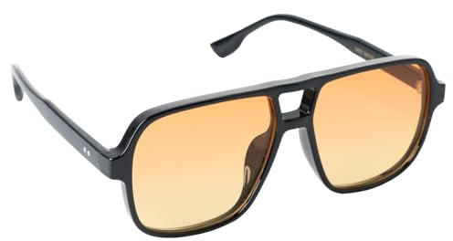 Jesiah Orange Tinted Sunglasses, Retro 70s Double Bridge Rectangle Polarised Sunglasses Pilot Square Oversized Vintage UV400 Protection Shades Glasses for Women Men Driving Sports Fishing Running