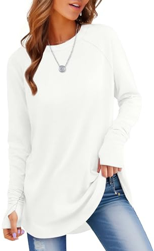 Rapbin Långärmade toppar kvinnor vardagliga tröjor rund hals t-shirts sweatshirts med tumhål böjda fåll tunika skjortor