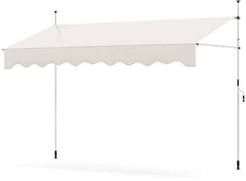 HOMASIS Toldo de Exterior Extensible, protección Solar Ajustable en Altura y ángulo, Cortina para balcón sin taladrar, Parasol con manivela (Blanco, 300 x 180 x 210-300 cm)