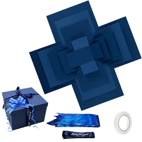 Boîte à Explosion Créative à 5 Couches, Boite Cadeau Creative, Coffret Surprise pour Anniversaire avec Ruban et Ruban Adhésif, pour Noël, Anniversaire, Saint Valentin, Cadeau de Mariage(Bleu)