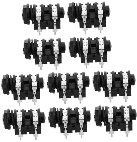 ibasenice 10pcs Mono Audio Jack Socket Panel Mount Turtle-type Metal Mic Connector for Guitar Amplifier Headphone Aux Cable Adapter
