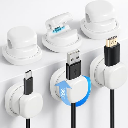 NUTKIT 6 PC Clip de Cable de Resorte,Clips para Sujetacables de 360°,Blanco