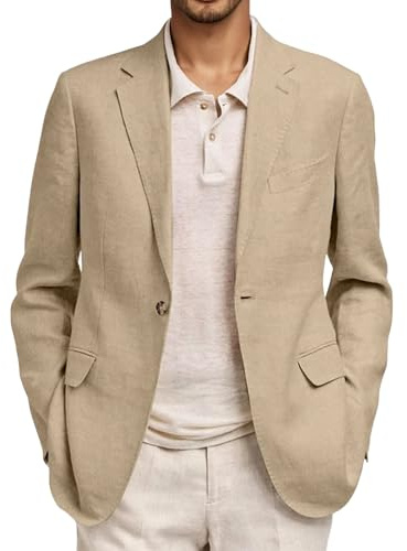 Sakko Blazer tendance pour homme - 1 bouton - Coupe droite - En lin léger - Avec poches - Respirant - Veste d'été décontractée pour le travail et les loisirs