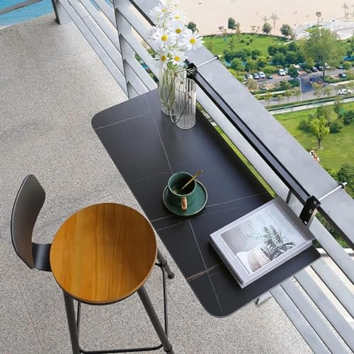 Hopfällbart balkonghängbord för utomhusbruk – platsbesparande sidobord med räcke för trädgård och uteplats, portabel svart design (80 x 35 cm) – perfekt för små utrymmen