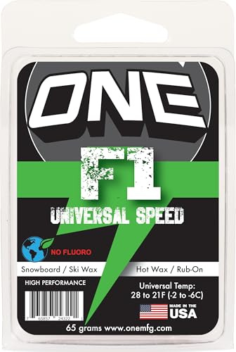One Mfg F1 65g Universal Conditions Speed Wax-Snowboard/Ski/Nordic-Universal High-Performance, FAST + Durable- Our Factory-USA No Fluoro-Range: 28ºF to 21ºF (-2ºC to -6ºC)