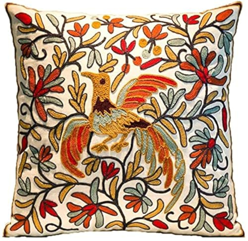 ZUODU Sofa Home Decor Embroidered Fire Phenix Pillow Case Orange Cushion Covers Cotton Cushion Decorative 50 x 50 CM (K)