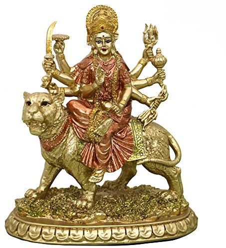 alikiki Kleine Durga-Statue der Hindu-Göttin – 14,5 cm H indischer Gott Durga auf Tiger Figur Hinduismus Idol Home Office Tempel Puja Skulptur Mandir Murti Diwali Pooja Geschenke Meditation Altar
