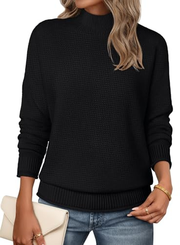MEROKEETY Women's Turtleneck Long Sleeve Sweater 2025 Fall Cozy Knit Loose Casual Trendy Pullover Tops Winter Clothes, Black, Large