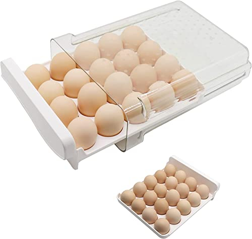 Eierbox,Eierbehälter für 20 Eier,eierbehälter für kühlschrank,Deecam Aufbewahrungsbox für Frische Eier für Kühlschrank,Eierschublade, Eierablage(1 Stück) Transparent, Weiß