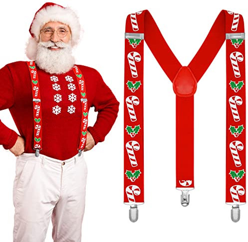 EBOOT Weihnachten Hosenträger Zuckerstange Herren Verstellbar Elastisch Hosenträger für Hosen mit Clips