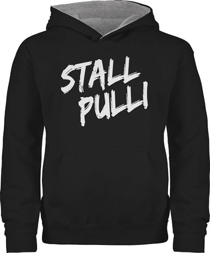 Pullover Kinder Hoodie Jungen Mädchen - Pferd - Stallpulli I Geschenk Reiten I Pferde Geschenke I Pferdeliebhaber - 152 (12/13 Jahre) - Schwarz/Grau meliert - pferdepulli reiter stall pulli