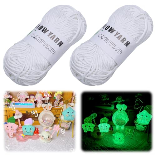 Kssvzz 2 Stück Leuchtendes Handstrickgarn, Häkelgarn, DIY Stoff Polyester Handstricken Strickgarn Im Dunkeln Leuchtende Garn, Schal, Strickjacke, Strick Zum Häkeln Kunsthand-Weiß