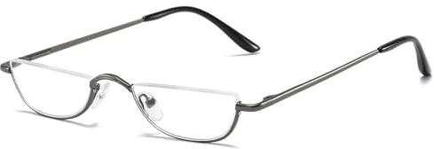 ABETOS Halbrand Lesebrille Herren Damen Metall Halbmond Halbrahmen Sehhilfe Flexibel Federscharnier Lesebrillen Computer Lesebrille Leicht Komfortable Lesehilfe Brille mit Stärke(Grau, 1.0)
