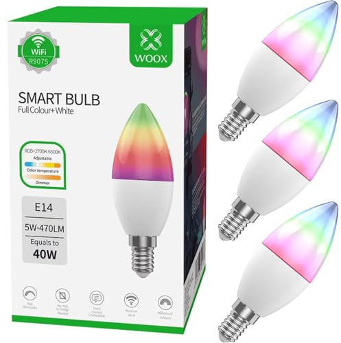 WOOX WiFi Colour Changing Smart Light Bulbs, Works with Amazon Alexa, Tuya and Google Home (E14 Candle 3 Pack)