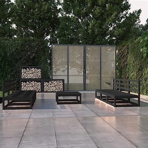KTHLBRH Juego de muebles de jardín, muebles de terraza, muebles de balcón, 7 piezas, color negro