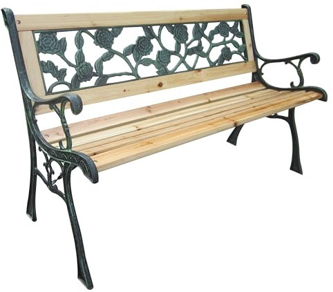 spot on dealz® Garden Benches Outdoor Seating Wooden Garden Bench With Metal Frame Slatted Patio Furniture Traditional Garden Rose Style Design Loveseat Chair