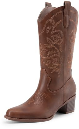 DREAM PAIRS Women's Cowboy Boots | chunky heel, vintage embroidery, western silhouette, festivals