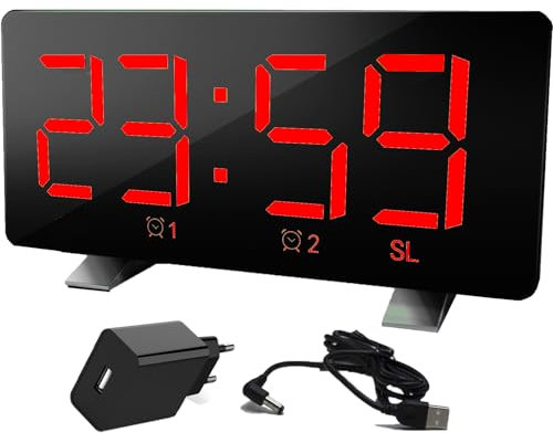 Lancoon Réveil numérique Radioreveil alimenté par secteur Grand affichage numérique Fonction snooze 4 niveaux de luminosité réglables pour chambre à coucher maison