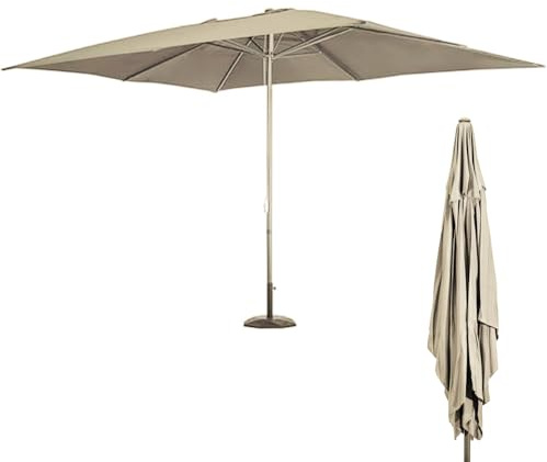 BAKAJI Ombrellone Rettangolare 3 x 4 Metri da Giardino con Palo Centrale in Metallo, Sistema Air Vent Anti Ribaltamento, Arredamento Esterno con 8 Ribs Stecche, Gazebo, Piscina, Terrazzo (Full Sabbia)