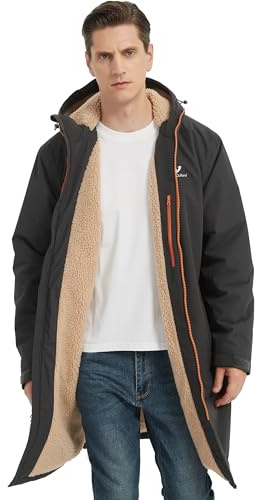 NORDIC OUTLAND Waterproof Winter Coat, Sherpa Lined Hooded Parka, Windproof Change Robe with 4 Pockets, Long Sleeve (US, Alpha, Large, Regular, Regular, Dark Grey)