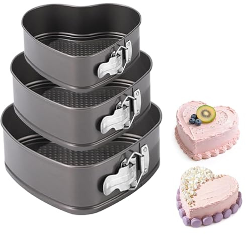 YXHZVON 3 Piezas Molde Tarta Desmontable（20/22/24cm), Antiadherente Fondo Profesional Spring Forma Molde，Acero inoxidable Molde Reposteria Para Tartas （Corazón，Negro）