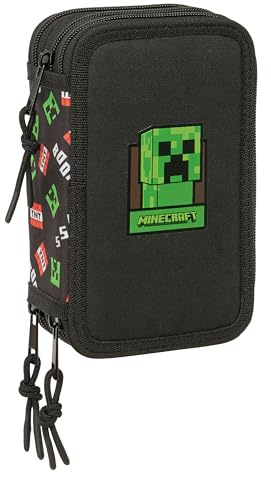 Minecraft - Trousse Scolaire avec 37 Outils Inclus, Trousse pour Enfant, idéale pour Les Enfants de 5 à 14 Ans, Confortable et Polyvalente, qualité et résistance, 12,5 x 5,5 x 19,5 cm