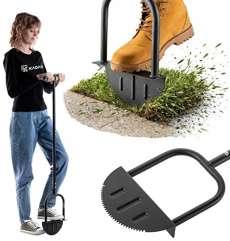 KADAX Rasenkantenstecher 23 x 118 cm mit gezahnter Klinge, manueller Rasenkantenschneider aus Stahl für präzise Rasenkanten, Garten Kantenstecher mit T-Griff