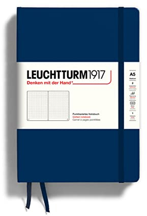LEUCHTTURM1917 342925 Notizbuch Medium (A5), Hardcover, 251 nummerierte Seiten, Marine, dotted