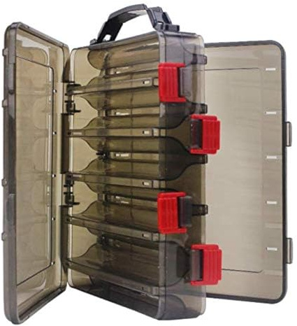 Boîte à leurres de pêche double face visible en plastique rigide transparent pour leurres de pêche Appâts Calmars Jig Minnows Crochets Accessoires Boîte de rangement (Marron-10 emplacements)