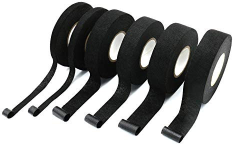 Tueascallk 6 Rolls 300' Black High Temperature Insulating Fiber Wool Belt Harness Tape, Friction Tape, Width 1, 3/4, 3/8