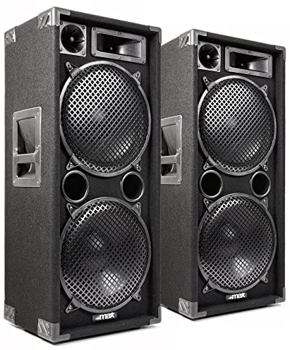 MAX MAX212 Passive PA Lautsprecher Set, 2 x 12 Zoll Doppel-Tieftöner 1400 Watt, Partybox mit Griffe, Passiv, DJ Party Lautsprecher, Lautsprecherboxen, Schwarz