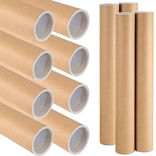 HOIGON Versandrollen aus Kraftpapier mit 50 weißen Endkappen, brauner dicker Karton, 3-lagiger Spiralgewickelter Konstruktion für Versand, Versand und Lagerung, 18 Stück