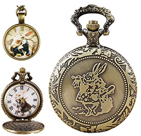 Tiong Lot de 2 montres de poche rétro Alice au pays des merveilles pour enfants avec pendentif à quartz, S1009