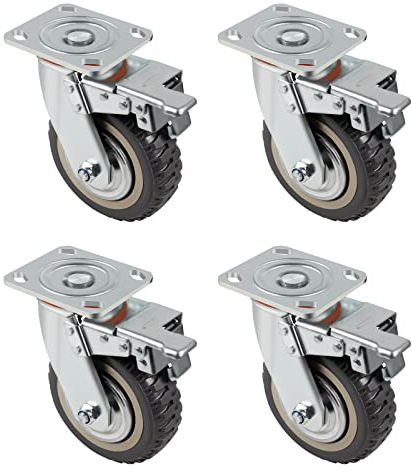 DBREAKS 4Pcs Ruedas para muebles pesados, Ø150mm Rueda giratoria, 4×Ruedas giratorias con freno, Ruedas con pletina, Capacidad de carga total de 1600KG