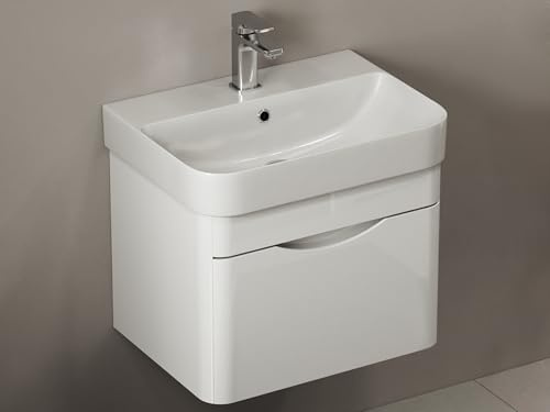 Aqua Bagno | Badmöbel Set Piccolo 2.0, Waschtisch mit Unterschrank, Badezimmerschrank, Keramik, Badschrank | Weiß | 57cm