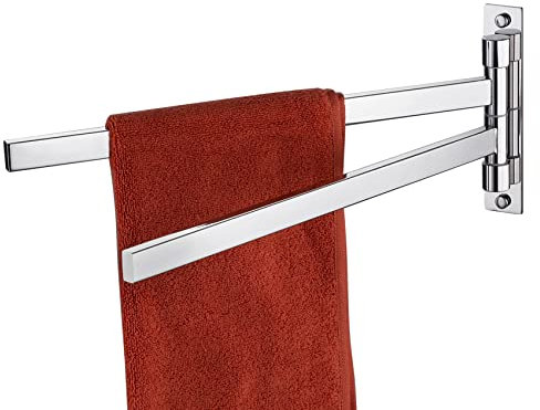 KOKOSIRI Porte-Serviettes pivotant pivotant à 2 Bras pour Salle de Bain, Cuisine, Toilettes, Fixation Murale en Acier Inoxydable chromé B5007CH-A2