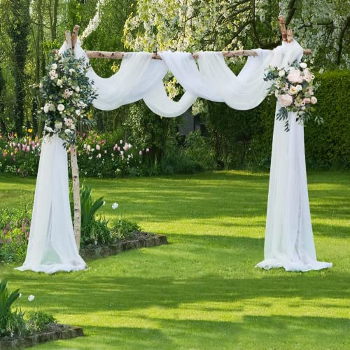 Querbehang Freihanddeko, Hochzeit Vorhang Deko Weiß Hochzeitsbogen Foto Hintergrund Tüll, Drapierstoff Tüllstoff Wohnzimmer Gardinenschals Arbor Torbogen Zeremonie Party Dekor 6Mx1.5M (1 Stück)