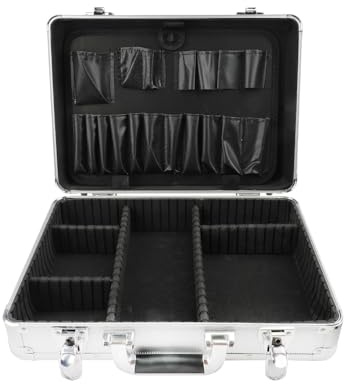 Hoteche Aluminium Werkzeugkoffer 42.5 * 30.5 * 12.5cm mit 2 Langen und 3 Kurzen Trennwänden, Werkzeugtafel und Schultergurt - Profi Alu Koffer