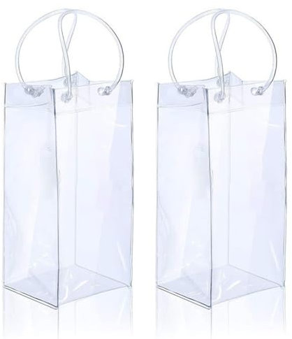 VIUWIZE 2 Stück Eisbeutel, transparenter Eisweinbeutel，Getränkekühltasche mit Griff, geeignet für Champagnergetränke，Tragbare, faltbare, durchsichtige Kühltasche